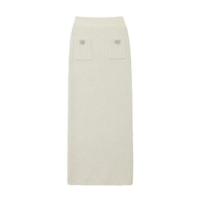 (Women) Self-Portrait Casual Ivory White Knit Fitted Maxi Dress for Women SWF336M02600