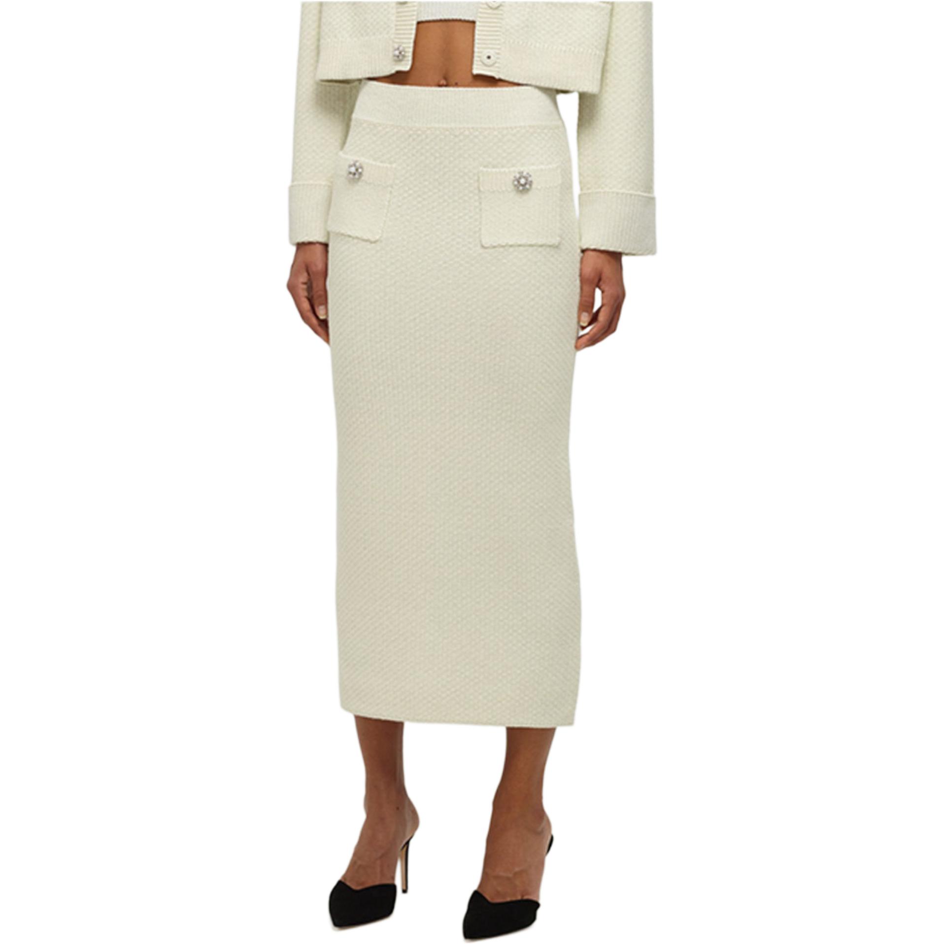 (Women) Self-Portrait Casual Ivory White Knit Fitted Maxi Dress for Women SWF336M02600 圖 5