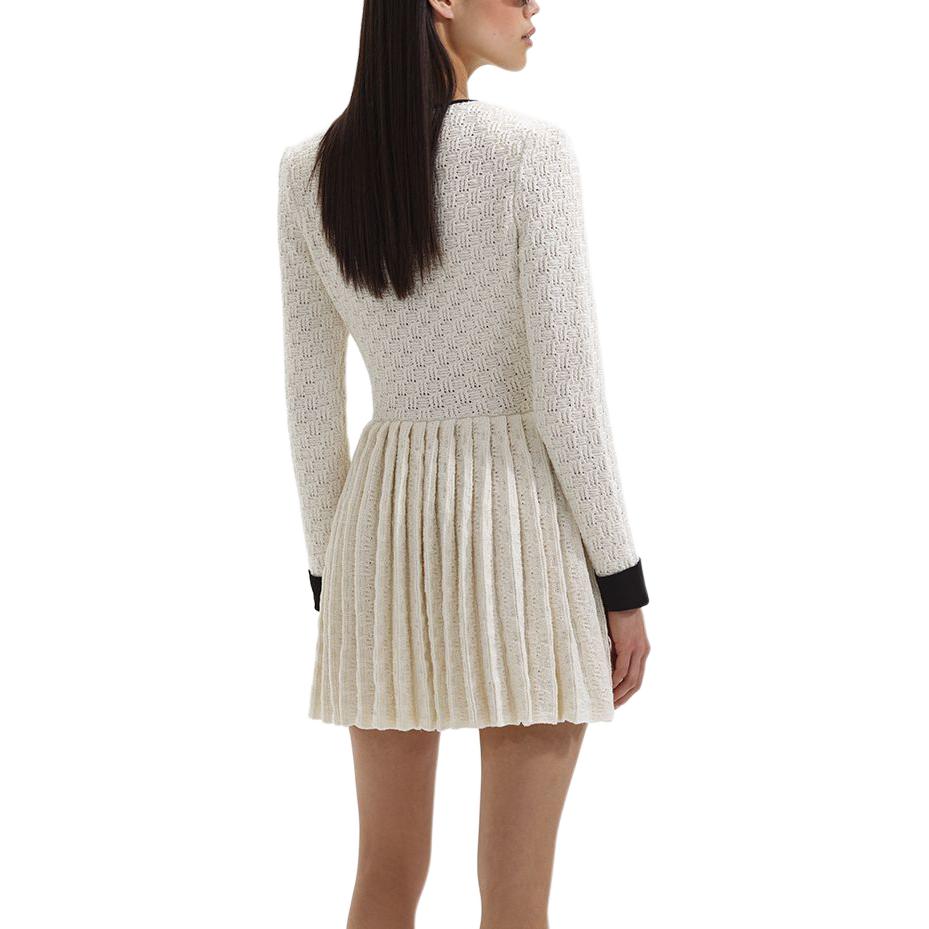(Women) Self-Portrait Check Knit Rhinestone Button Long Sleeve Dress Women Ivory White SWF351M08900 圖 4