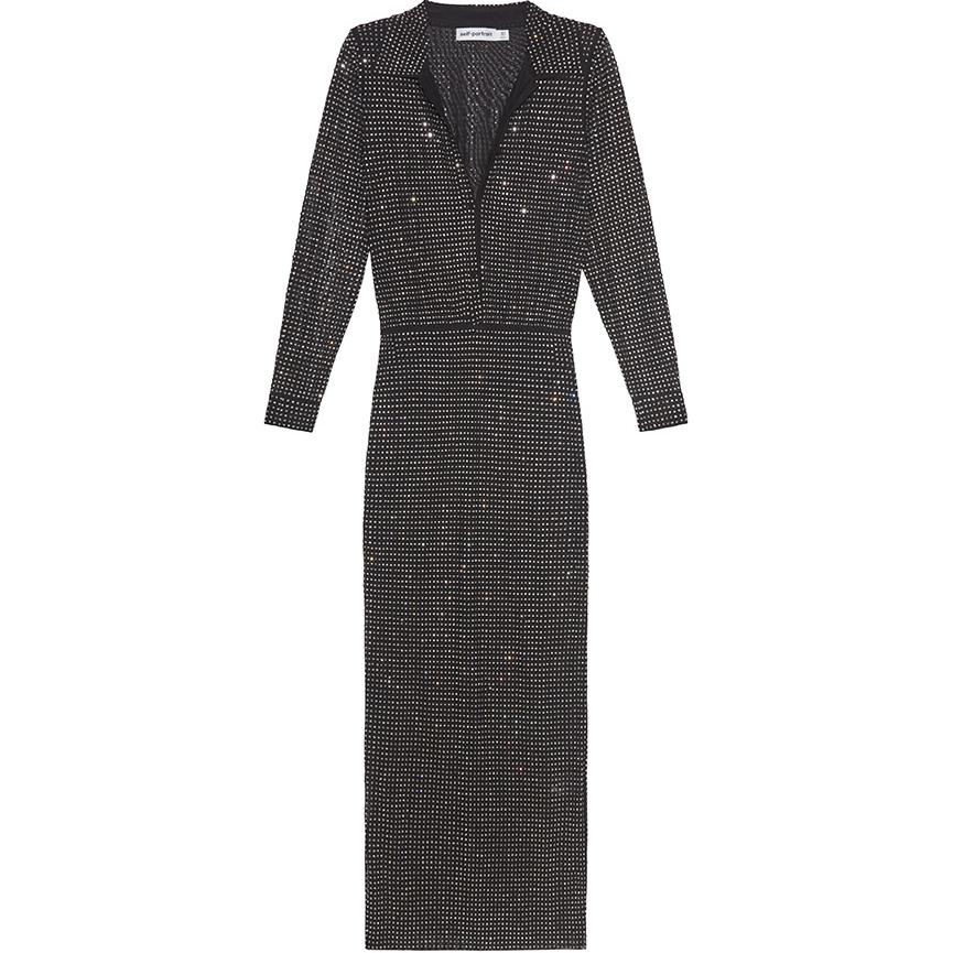 (Women) Self-Portrait Classic Black Fitted Long Sleeve Polo-Collar Maxi Dress Women. SWF343Y03700 圖 2