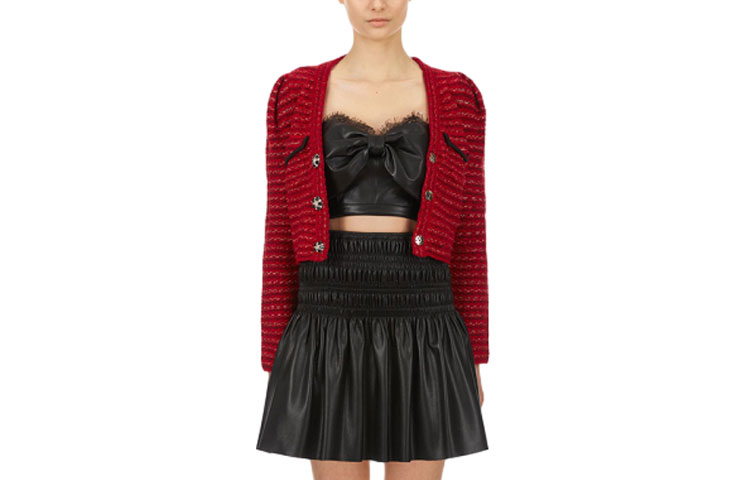 Order (W) Self-Portrait 經典V領緊身針織長袖短版毛衣 女款 紅色 SWF336M11800