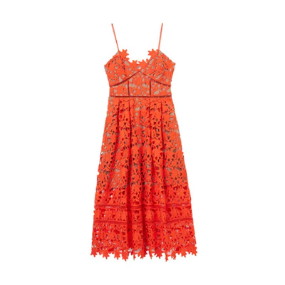 (Women) Self-Portrait Classic Lace Midi Slip Dress Women’s Bright Orange. SWF352Y37300