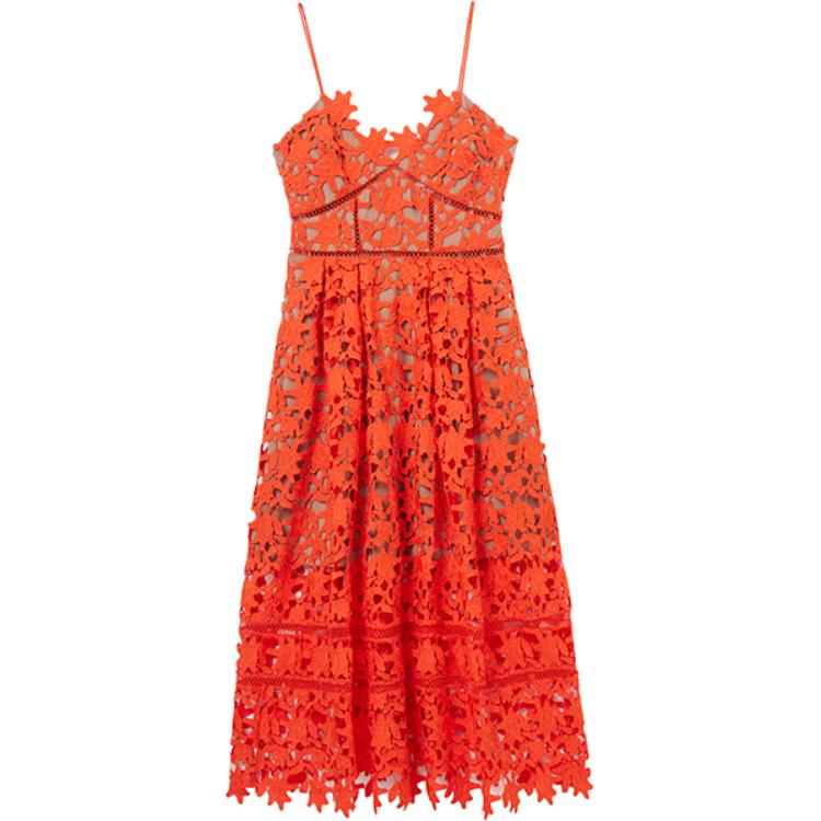 Order (Women) Self-Portrait Classic Lace Midi Slip Dress Women’s Bright Orange. SWF352Y37300