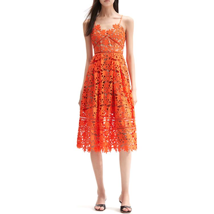 Lookbook (Women) Self-Portrait Classic Lace Midi Slip Dress Women’s Bright Orange. SWF352Y37300