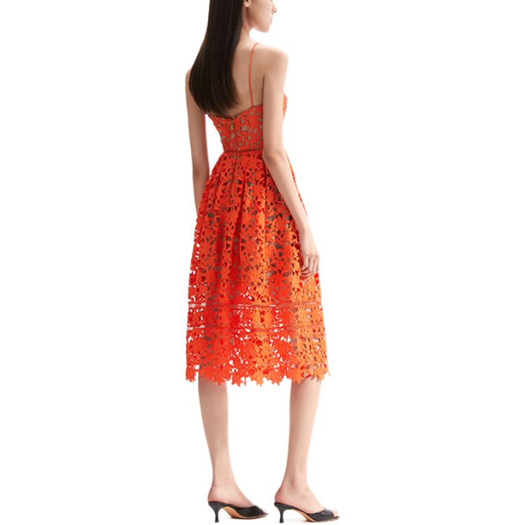 Shop (Women) Self-Portrait Classic Lace Midi Slip Dress Women’s Bright Orange. SWF352Y37300