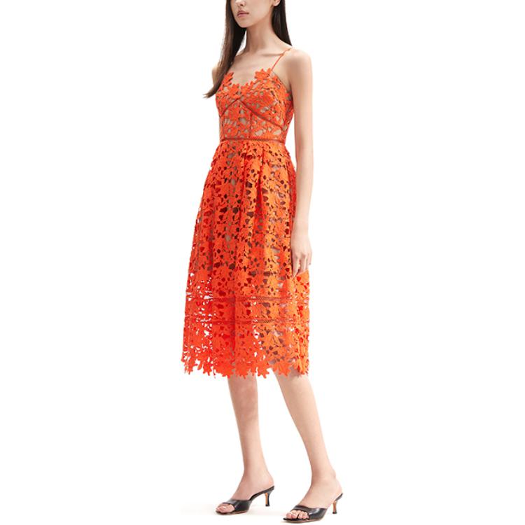 Purchase (Women) Self-Portrait Classic Lace Midi Slip Dress Women’s Bright Orange. SWF352Y37300