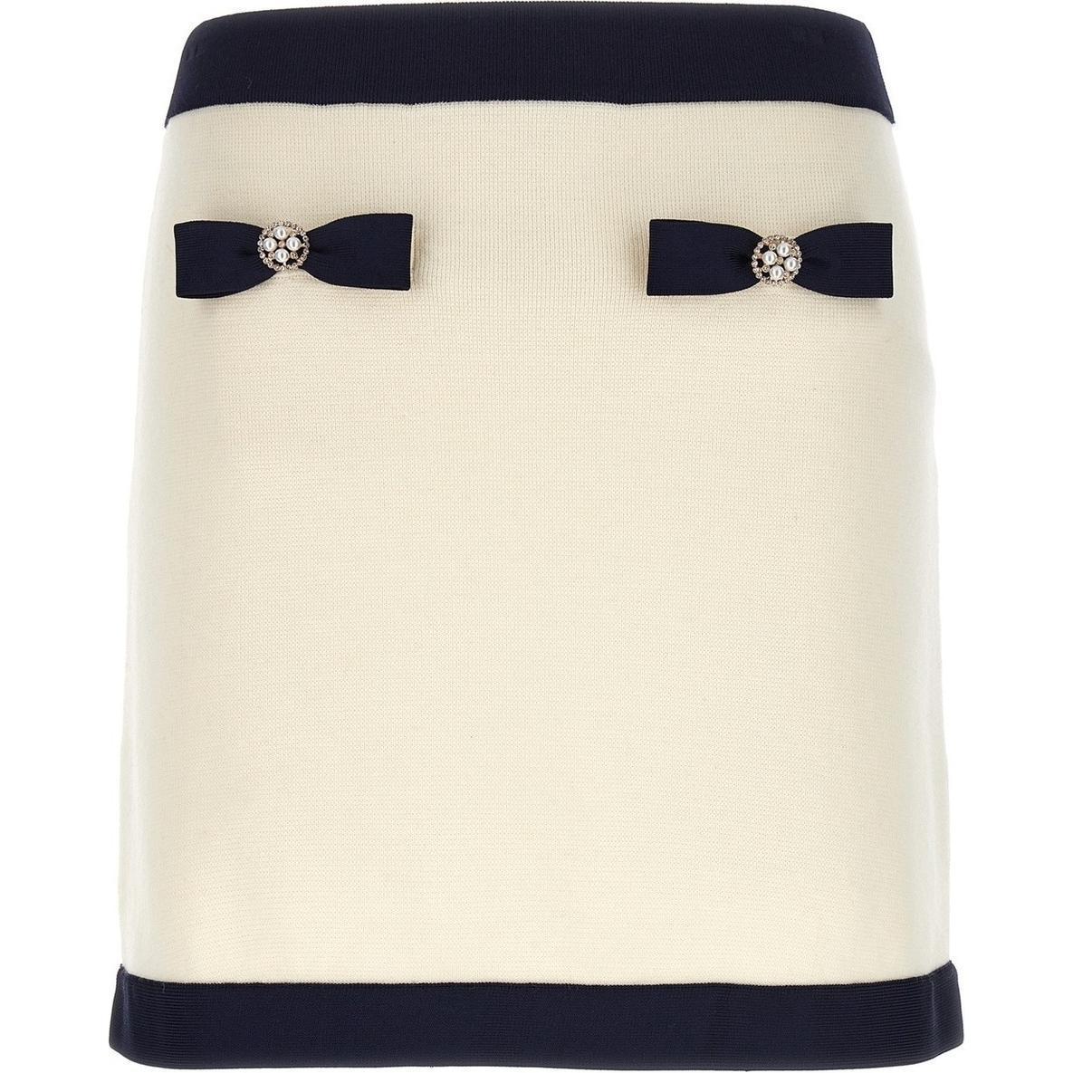 (Women) Self-Portrait Colorblock Straight Mini Skirt Beige -  Casual Skirt RS24152SKCCREAM