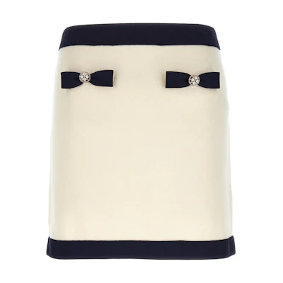 (Women) Self-Portrait Colorblock Straight Mini Skirt Beige - Casual Skirt RS24152SKCCREAM