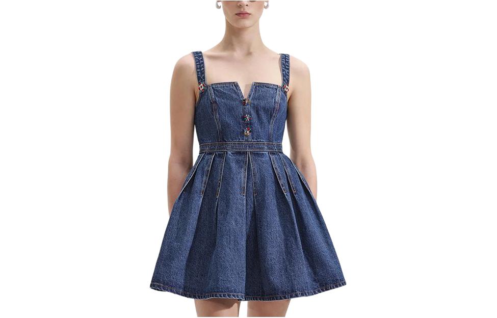 (Women) Self-Portrait Denim Blue Sleeveless A-Line Mini Dress for Women. SWF352Y17600