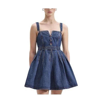 (Women) Self-Portrait Denim Blue Sleeveless A-Line Mini Dress for Women. SWF352Y17600