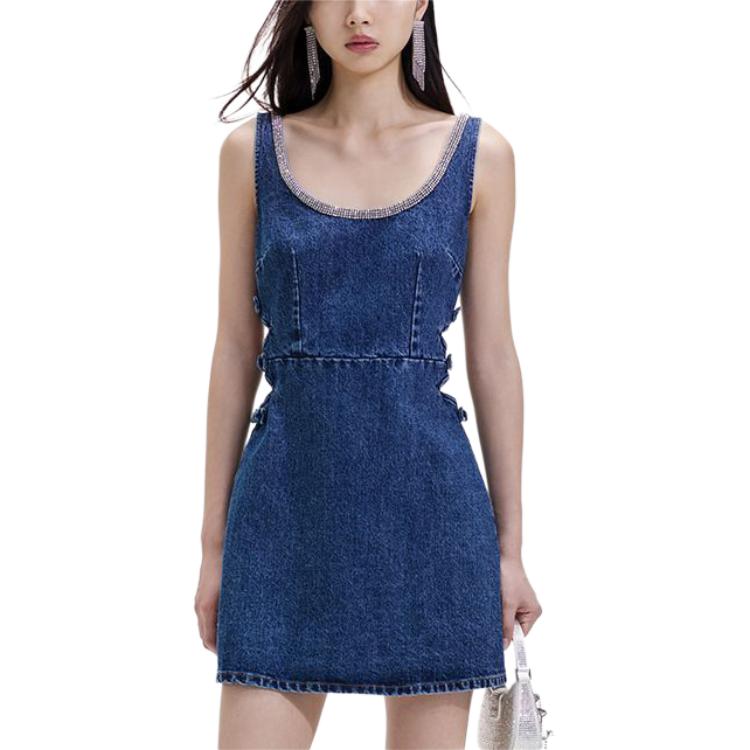 (Women) Self-Portrait Denim Blue Sleeveless U-Neck Waist Snatched Mini Dress for Women SWF351Y05800 圖 3