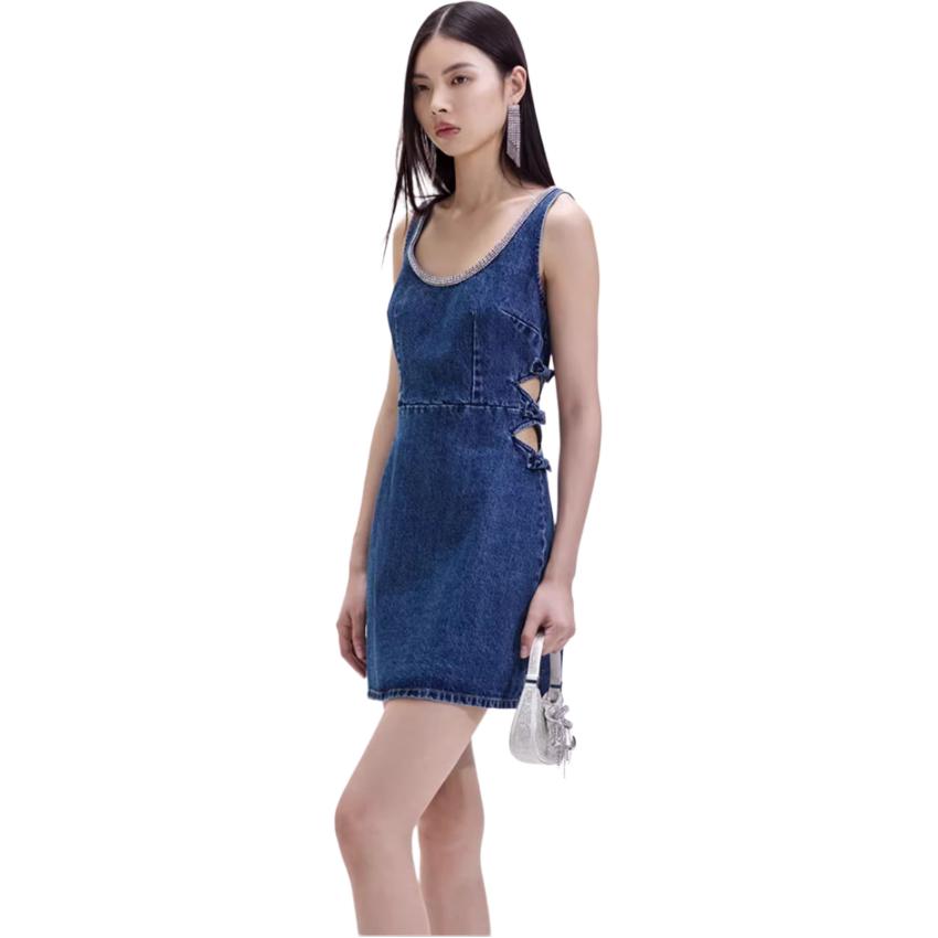 (Women) Self-Portrait Denim Blue Sleeveless U-Neck Waist Snatched Mini Dress for Women SWF351Y05800 圖 5