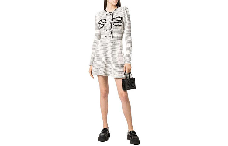(Women) Self-Portrait Double-Breasted Knit A-Line Long Sleeve Dress Women AW21105WHITE 圖 2