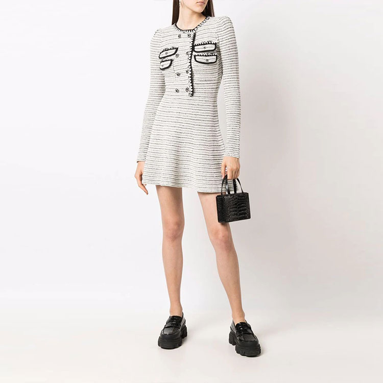 (Women) Self-Portrait Double-Breasted Knit A-Line Long Sleeve Dress Women AW21105WHITE 圖 5
