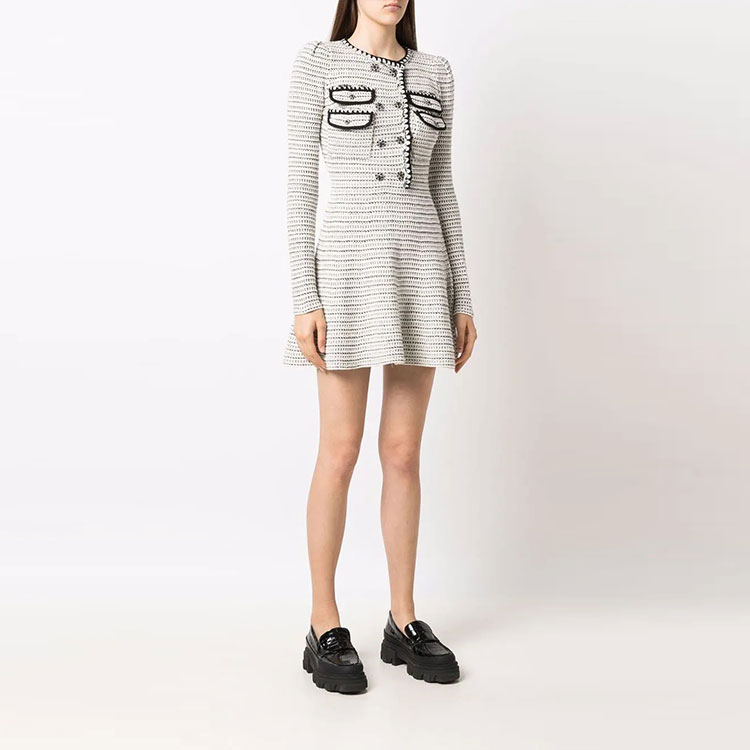 (Women) Self-Portrait Double-Breasted Knit A-Line Long Sleeve Dress Women AW21105WHITE 圖 7