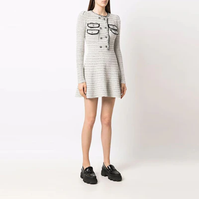 (Women) Self-Portrait Double-Breasted Knit A-Line Long Sleeve Dress Women AW21105WHITE Sizing (Women) Self-Portrait Double-Breasted Knit A-Line Long Sleeve Dress Women AW21105WHITE