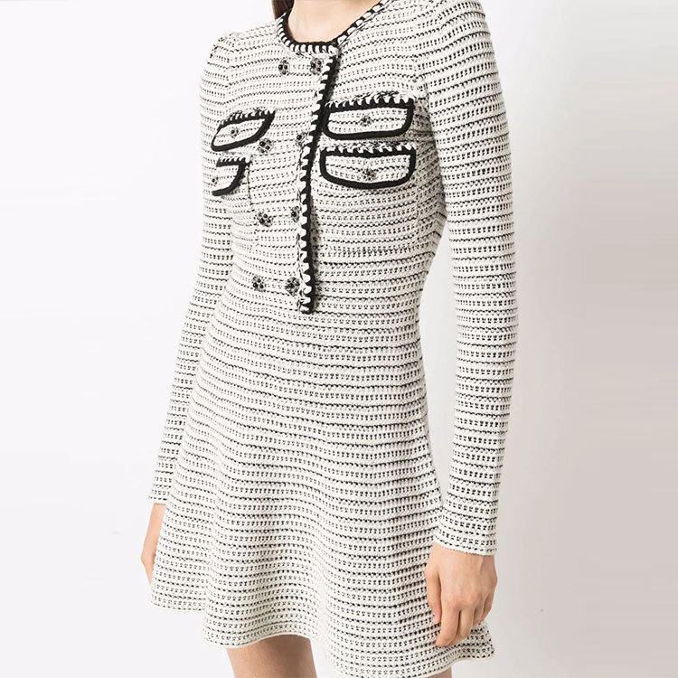 (Women) Self-Portrait Double-Breasted Knit A-Line Long Sleeve Dress Women AW21105WHITE 圖 8