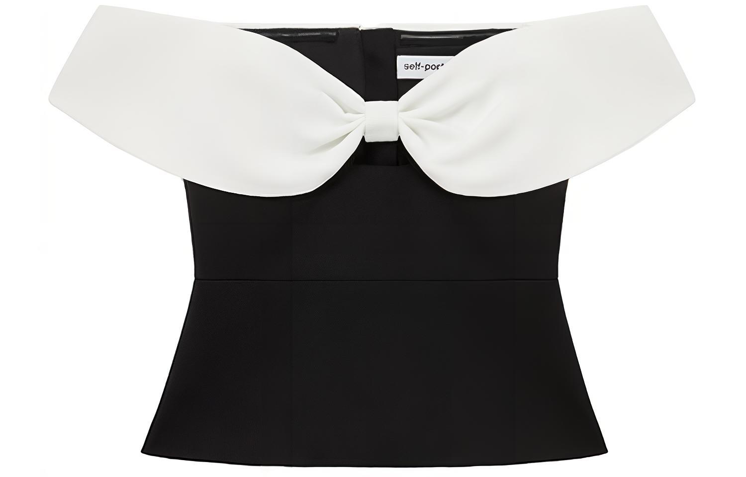 (Women) Self-Portrait Early Spring Off-Shoulder Bow Blouse Women Black White Contrast. SWF351C00400