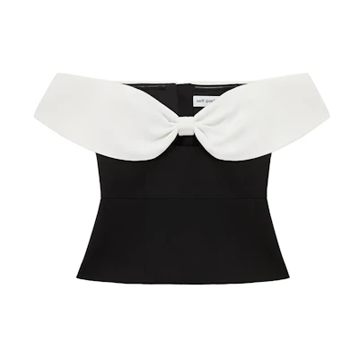 (Women) Self-Portrait Early Spring Off-Shoulder Bow Blouse Women Black White Contrast. SWF351C00400