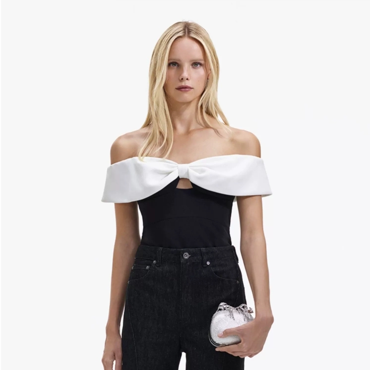 Lookbook (W) Self-Portrait早春露肩蝴蝶結襯衫 黑白撞色女款上衣 SWF351C00400