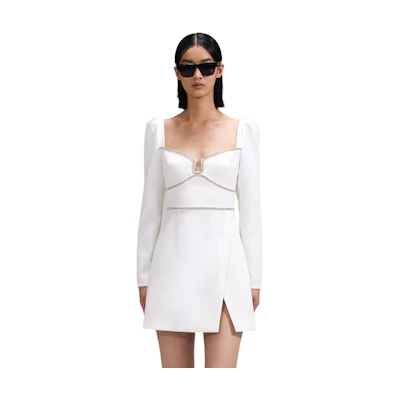 (Women) Self-Portrait Elegant Heart Neck White Long-Sleeve Party Dress for Women. SWF342Y20800