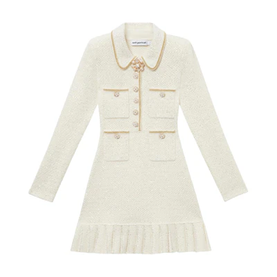 (Women) Self-Portrait Elegant Ivory White Long-Sleeve Dress Fashion. SWF344M02900