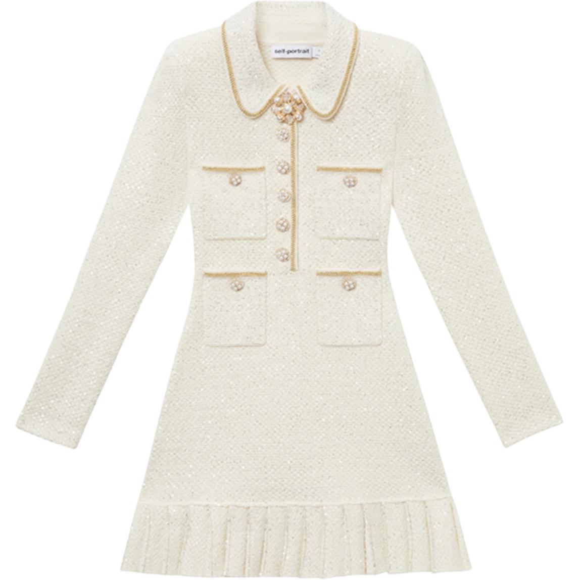 (Women) Self-Portrait Elegant Ivory White Long-Sleeve Dress  Fashion. SWF344M02900 圖 2