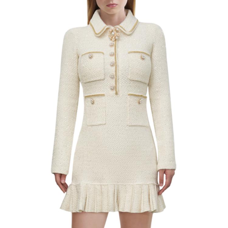 (Women) Self-Portrait Elegant Ivory White Long-Sleeve Dress  Fashion. SWF344M02900 圖 4