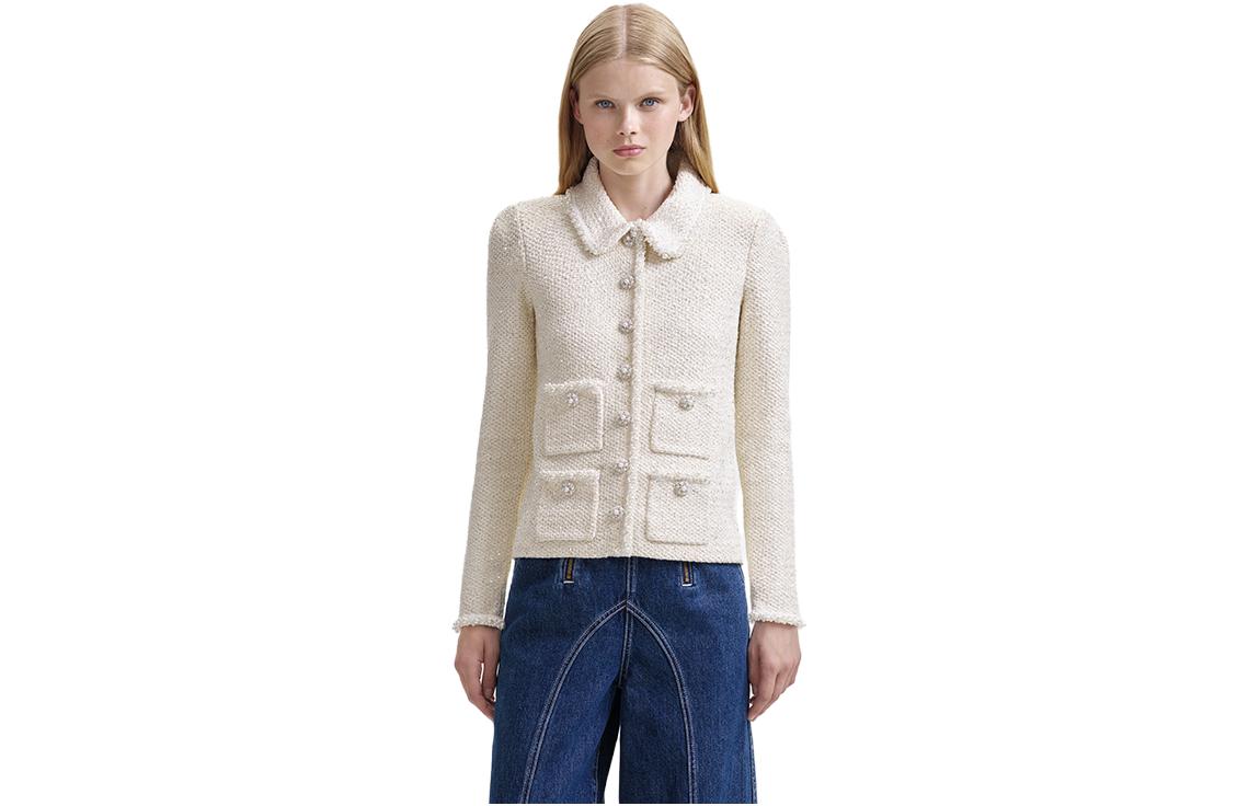 (Women) Self-Portrait Elegant Knit Long Tweed Jacket for Women SWF344M03000