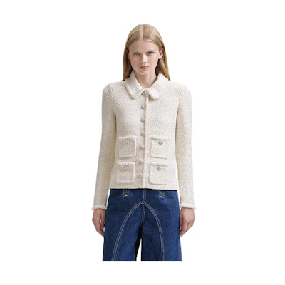 (Women) Self-Portrait Elegant Knit Long Tweed Jacket for Women SWF344M03000