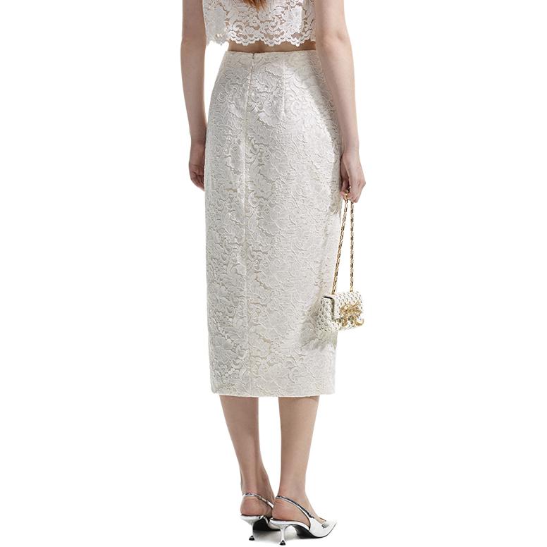 (Women) Self-Portrait Elegant Lace Pattern Ivory White Midi Dress with Slit for Women SWF351Q01800 圖 3
