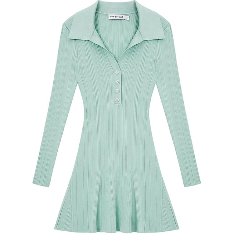 (Women) Self-Portrait Elegant Mint Green Long Sleeve Collar Mini Dress for Women SWF351M03700 圖 2