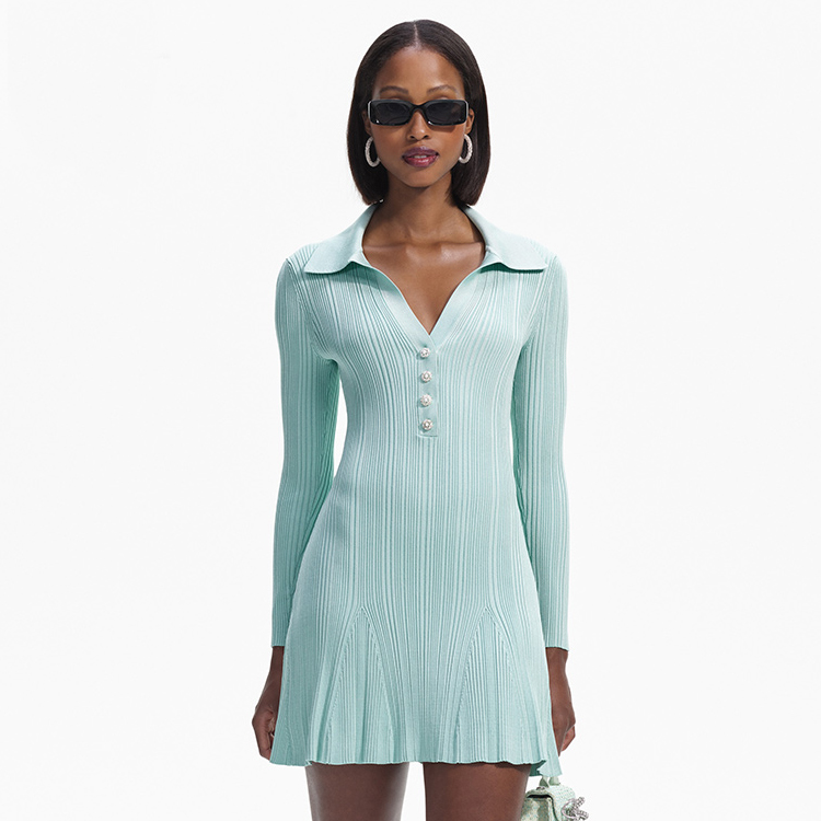 (Women) Self-Portrait Elegant Mint Green Long Sleeve Collar Mini Dress for Women SWF351M03700 圖 3