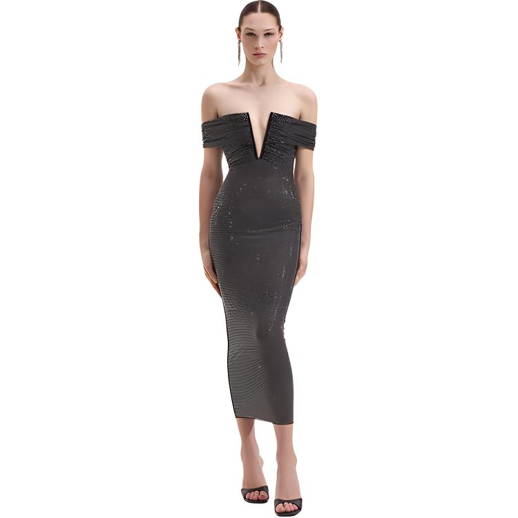 (Women) Self-Portrait Elegant Off-Shoulder Midi Dress in Classic Black for Women. SWF352Y16400 圖 2