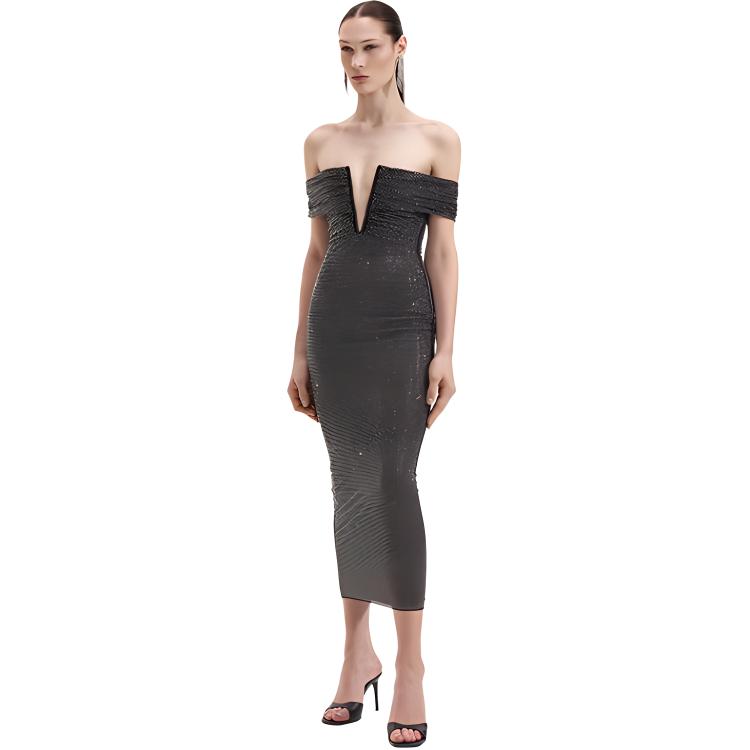 (Women) Self-Portrait Elegant Off-Shoulder Midi Dress in Classic Black for Women. SWF352Y16400 圖 3