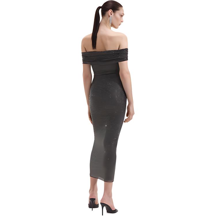 (Women) Self-Portrait Elegant Off-Shoulder Midi Dress in Classic Black for Women. SWF352Y16400 圖 4