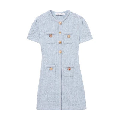 (Women) Self-Portrait Elegant Short-Sleeve Dress for Women - Misty Blue Chanel-Style SWF353M02500
