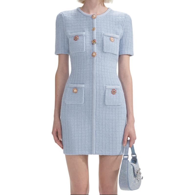 (Women) Self-Portrait Elegant Short-Sleeve Dress for Women - Misty Blue Chanel-Style SWF353M02500 圖 4