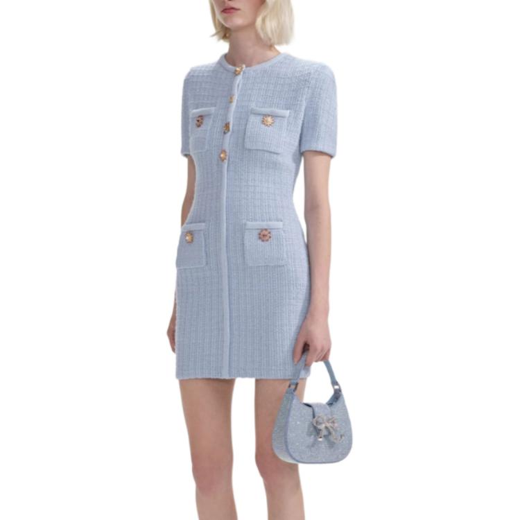(Women) Self-Portrait Elegant Short-Sleeve Dress for Women - Misty Blue Chanel-Style SWF353M02500 圖 5