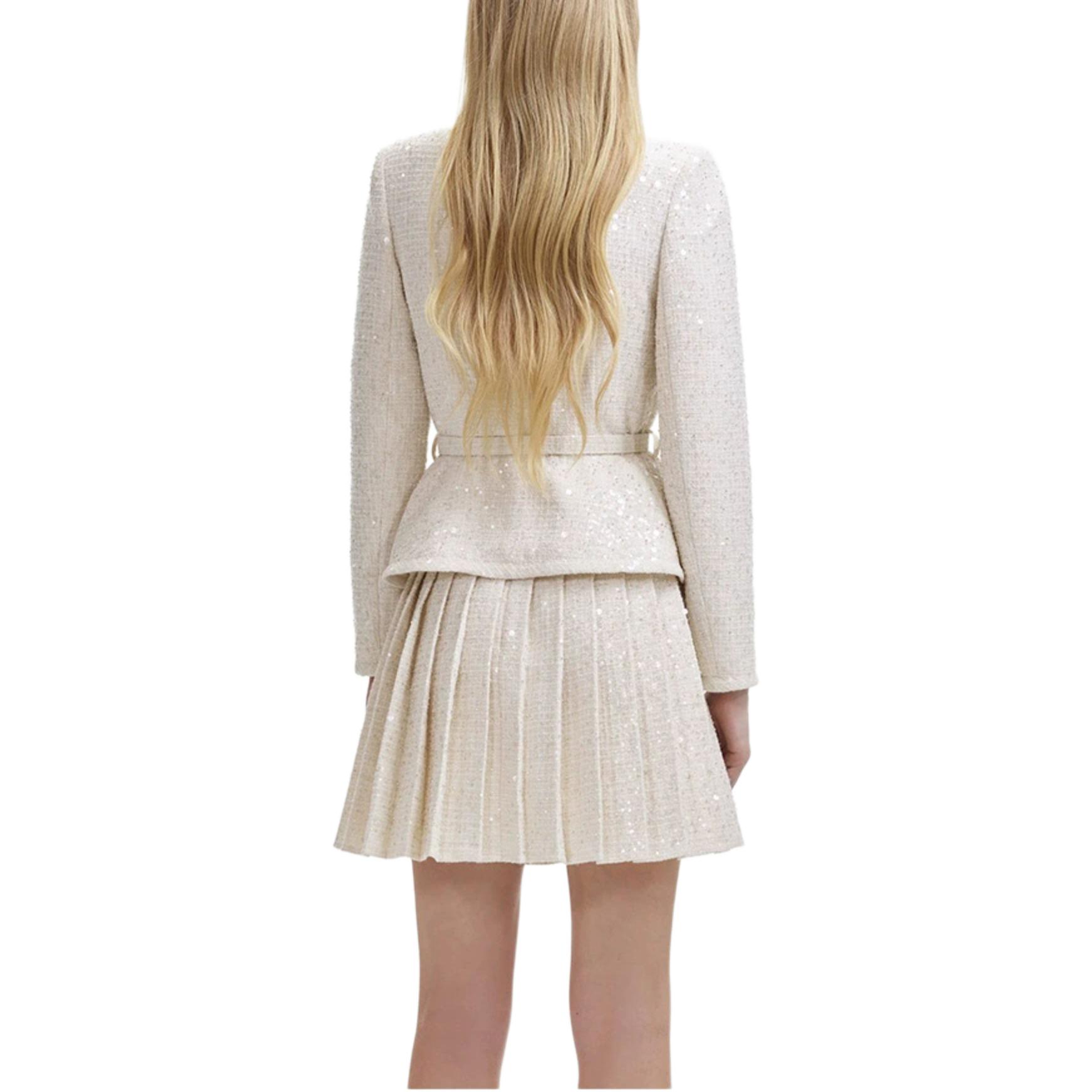 (Women) Self-Portrait Elegant V-Neck Long Sleeve Top & Pleated Skirt Set - Ivory White Women SWF344Y22300 圖 4