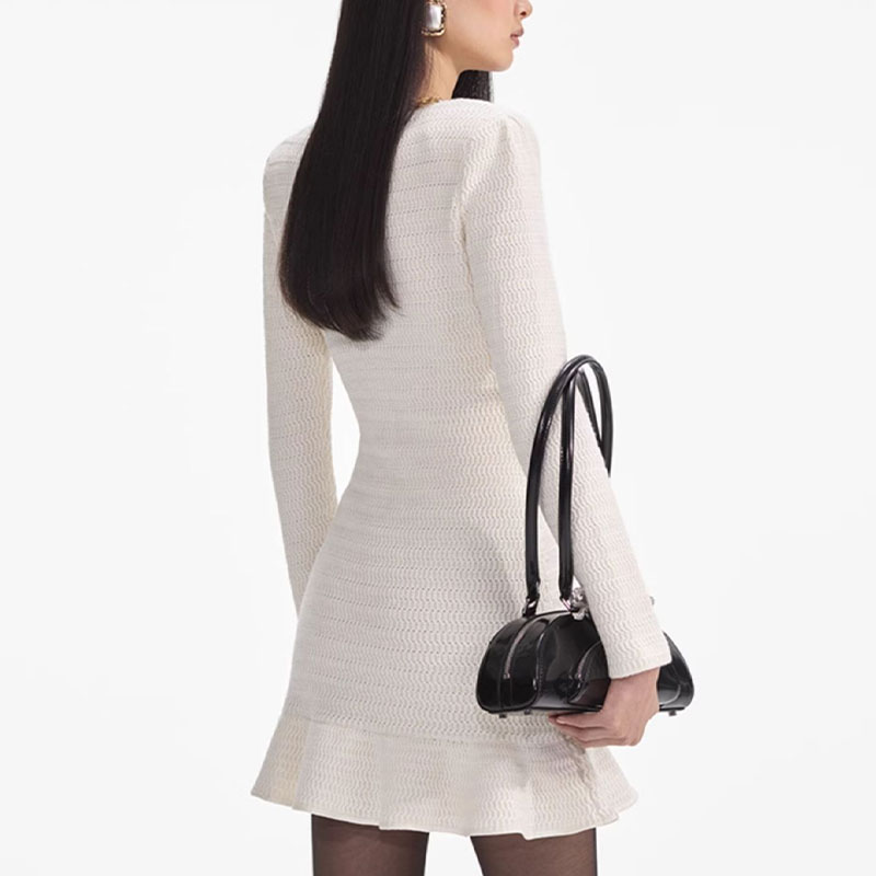 (Women) Self-Portrait Elegant V-Neck Slim Fit Ruffle Long Sleeve Dress - Ivory White SWF361M03900 圖 4