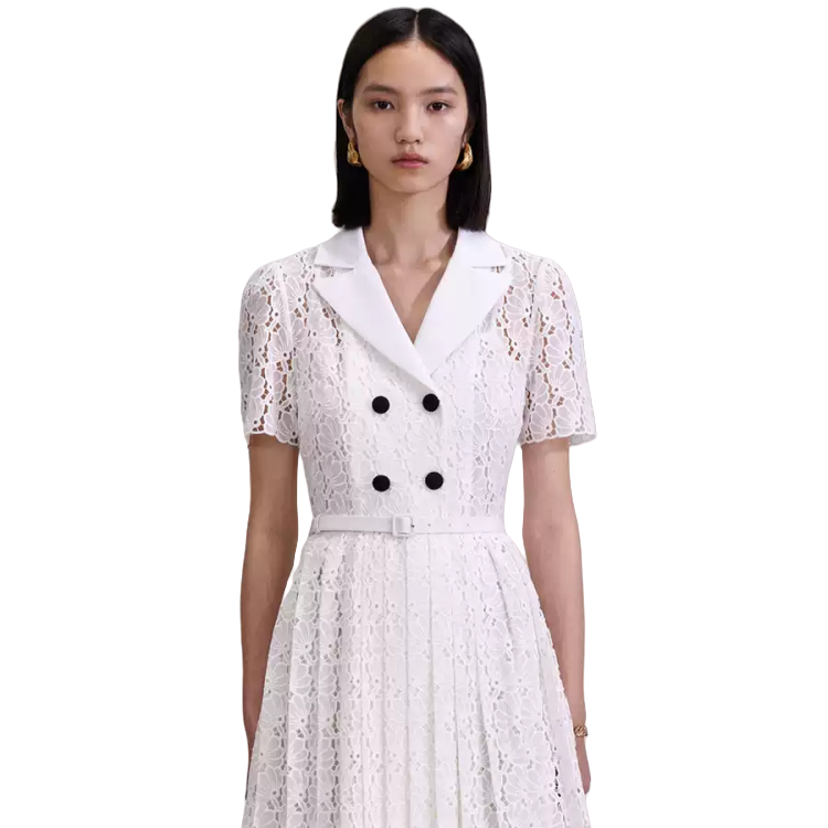 (Women) Self-Portrait Elegant White V-Neck High-Waist Princess Evening Dress for Women. SWF343Y09700