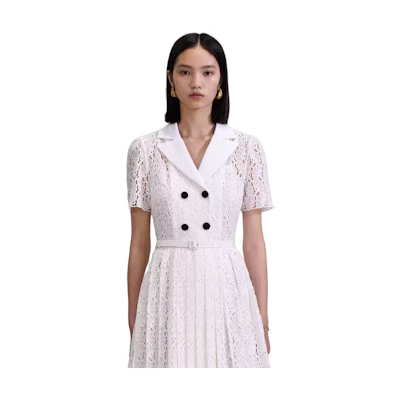 (Women) Self-Portrait Elegant White V-Neck High-Waist Princess Evening Dress for Women. SWF343Y09700