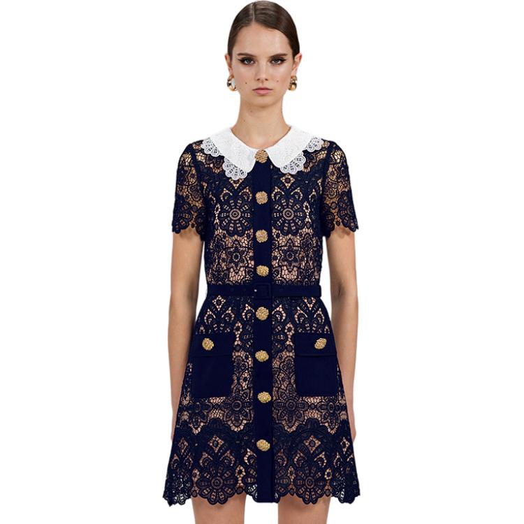 (Women) Self-Portrait Embroidered Mini Dress with Peter Pan Collar Navy Blue Women. SWF333Y03400 圖 2