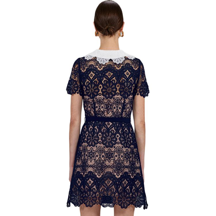 (Women) Self-Portrait Embroidered Mini Dress with Peter Pan Collar Navy Blue Women. SWF333Y03400 圖 4