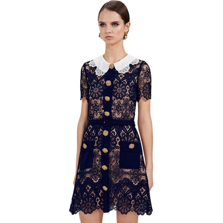 (Women) Self-Portrait Embroidered Mini Dress with Peter Pan Collar Navy Blue Women. SWF333Y03400 圖 5