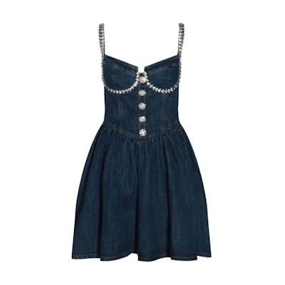 (Women) Self-Portrait Embroidered Rhinestone Heart Neck Mini Dress Blue - . PF24828SBLBLUE