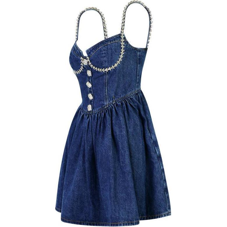 (Women) Self-Portrait Embroidered Rhinestone Heart Neck Mini Dress Blue - . PF24828SBLBLUE 圖 4