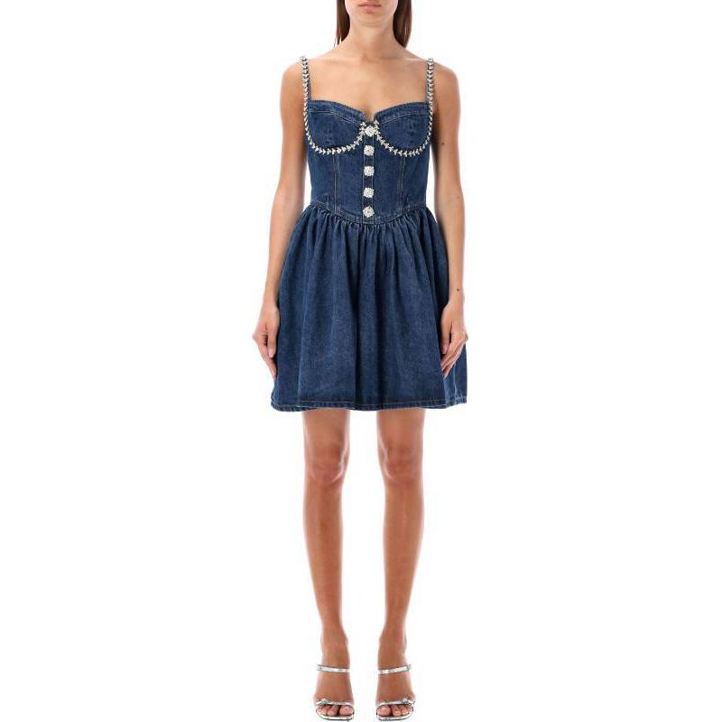 (Women) Self-Portrait Embroidered Rhinestone Heart Neck Mini Dress Blue - . PF24828SBLBLUE 圖 5