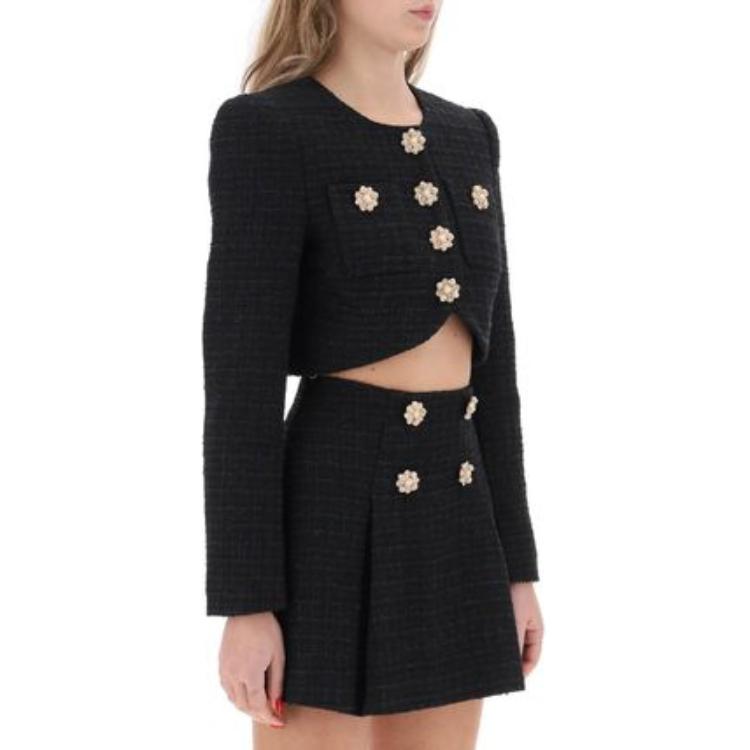 (Women) self-portrait Fitted Cropped Long Sleeve Jacket Black RS24-041JB 圖 3